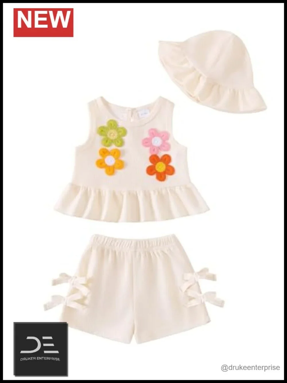 Toddler Girl Sleeveless Ruffle Tank & Shorts Outfit Set with Hat